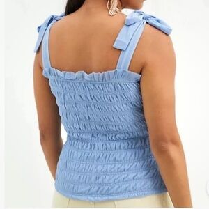NEW 😎 Anthropologie BLACK Smocked Mesh Tie Strap Shoulder Tank Top Tulle Blouse